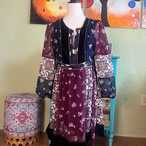 Maeve Anthropologie Quartier Mixed Media Patchwork Dress